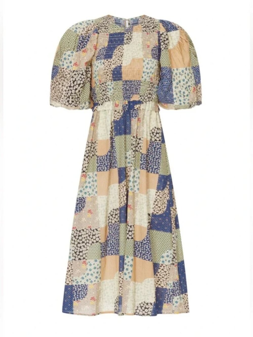 SEA New York Louie Midi Dress Puff sleeve Smocked Cotton Patchwork Cottagecore - Picture 3 of 16